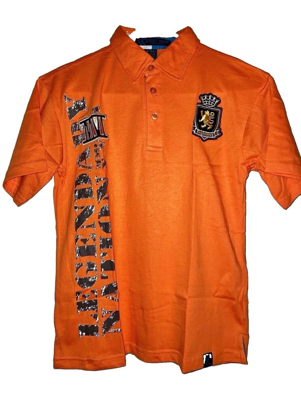 Street Rules Authentic Streetwear Boy’s Orange Short Sleeve Polo Shirt Lrg 14-16